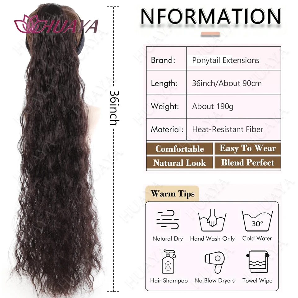 36Inch Wavy Curly Ponytail Extensions Synthetic  Drawstring Ponytail For Women  Ponytail Hair Natural Black/Brown/Gold Hairpiece