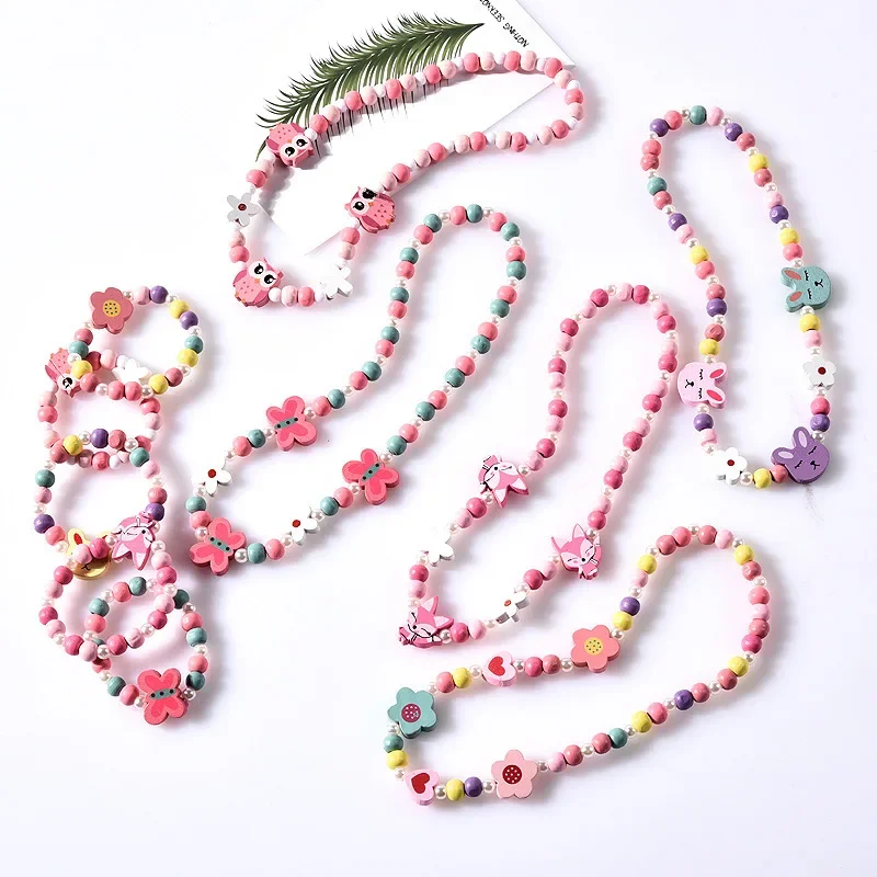 Beaded Bracelet Set Beaded Jewelry Kit Jewellery Making Kit Friendship Bracelet Making Kit Craft Bead Puzzle Girl Beads Toys Necklace + Bracelet Butterflies Flowers Baby Handmade Necklace Accessories Princess Children Birthday Gifts