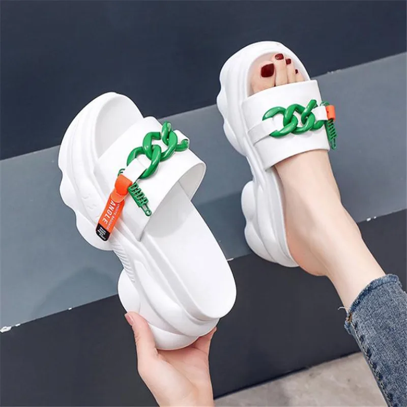 

YeddaMavis New Summer Women Slippers Platform High Heel Shoes 9CM Wedge Sandals Non-slip Ladies Flip Flops Summer Beach Shoes
