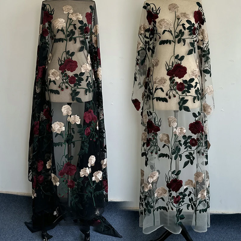 

1x1.2m Rose Flowers Embroidery Tulle Mesh Fabric 3D Flower Embroidered Lace Fabric DIY Wedding Dress (it's Fabric NOT Dress!!)