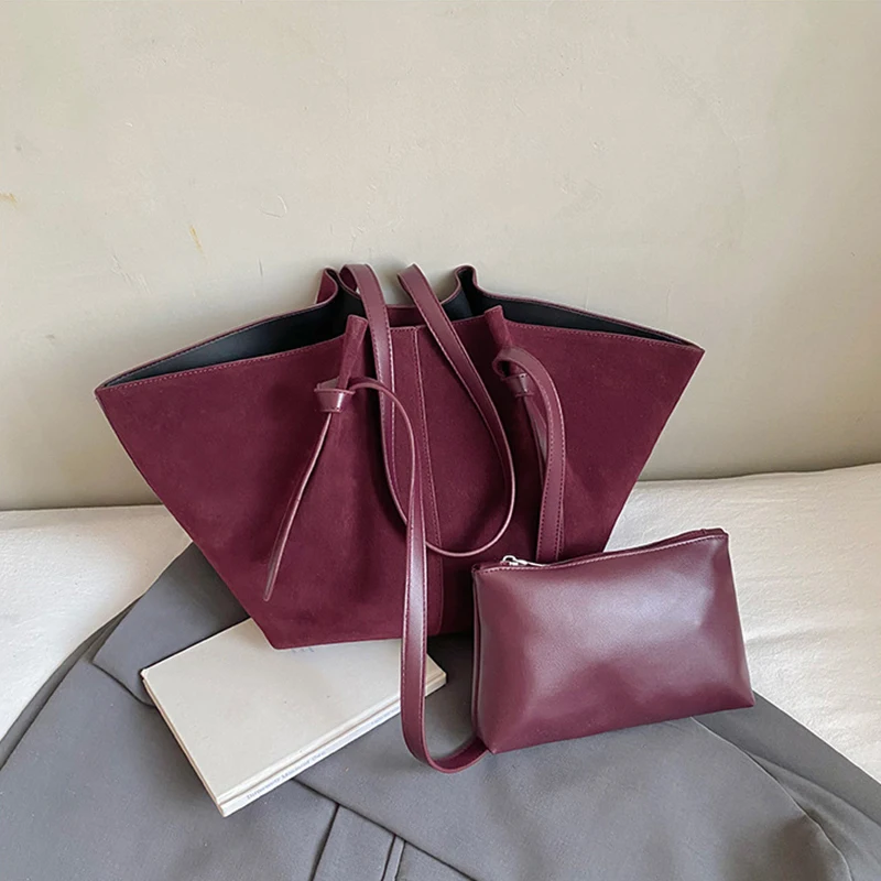 Retro Suede Large-Capacity Shoulder Bag Fashion Mother-and-Child Wing-Shaped Commuter Tote Simple High-End Versatile Handbag