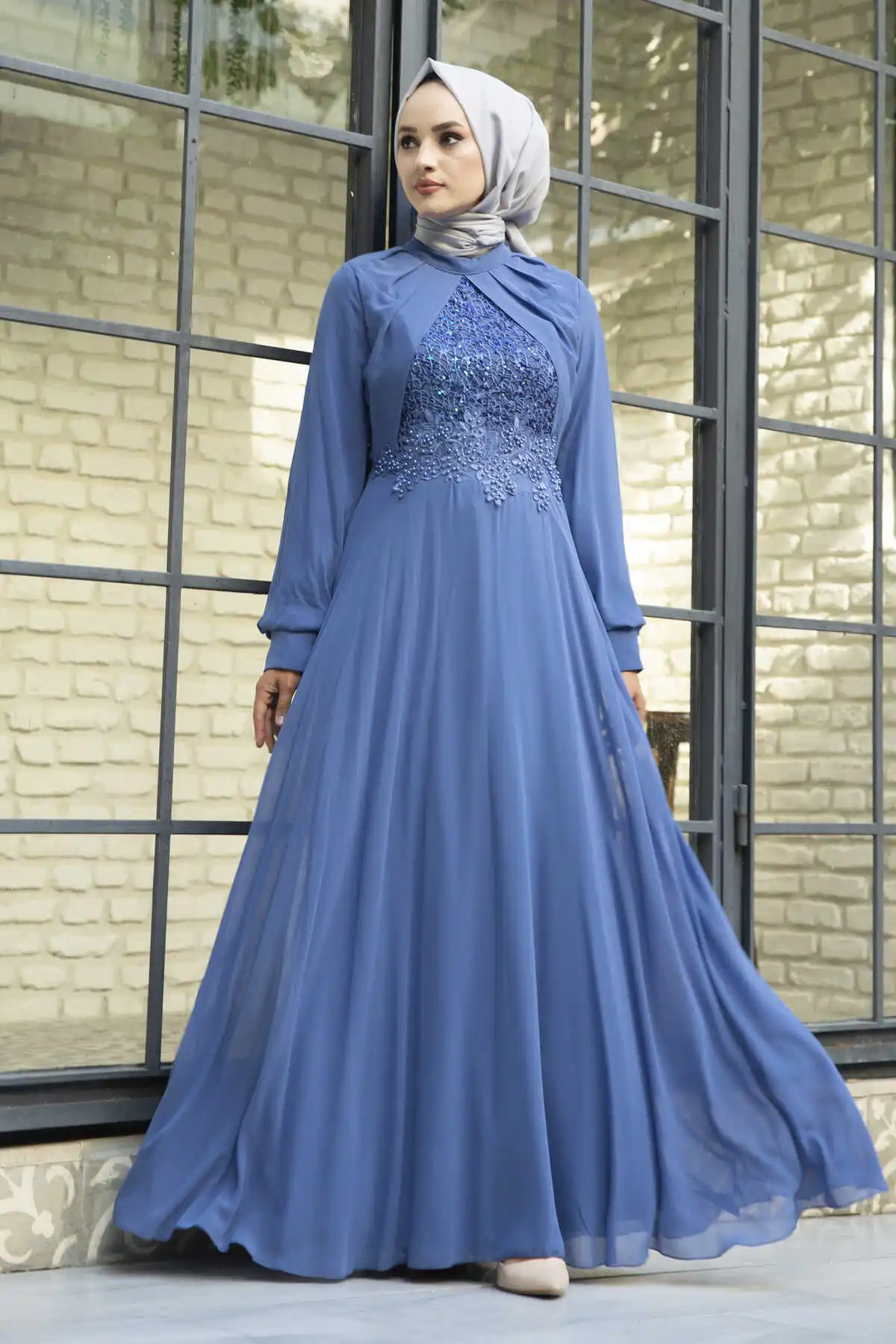 

Шифоновые вечерние платья с блестками спереди, синие, зимние, Осенние, 2021 стандартные головные уборы, Исламская Турция