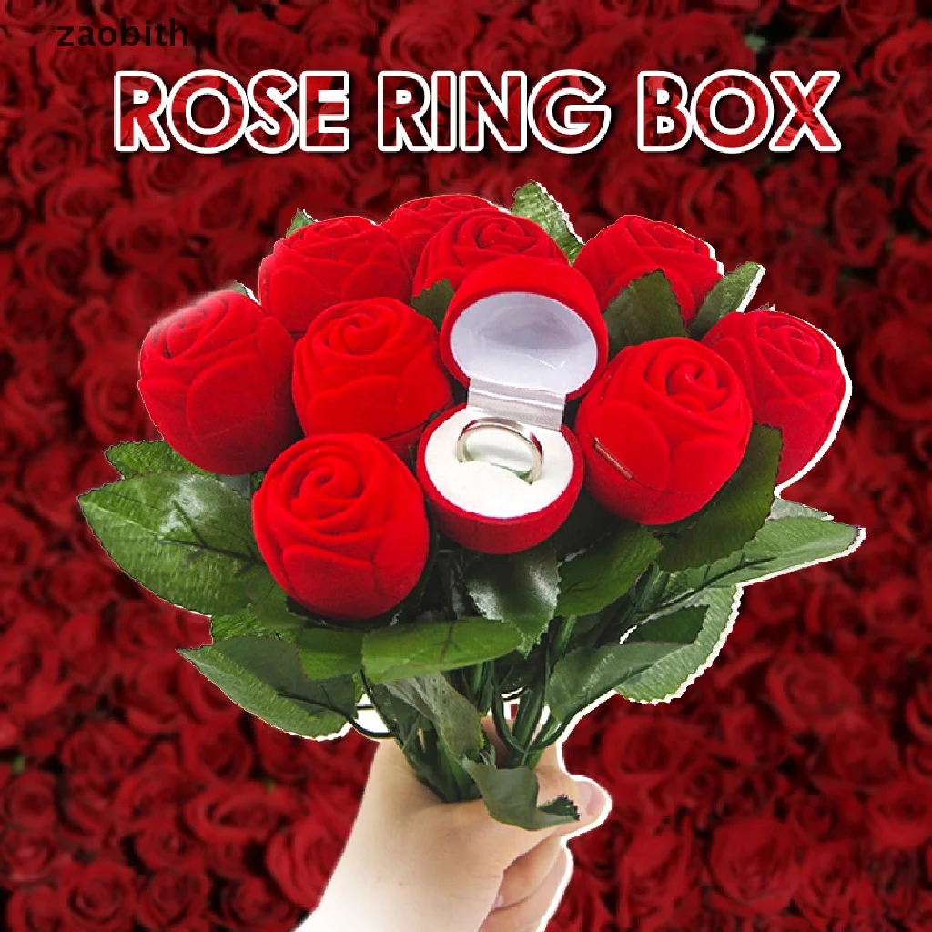 Creative Rose Flower Ring Box Flocking Flowers Wedding Engagement Marriage Valentine Day Gift Rings Box Jewelry Package Cases