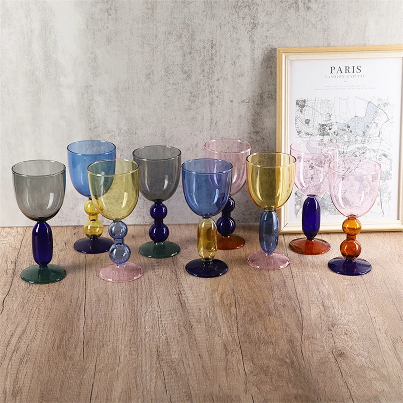 Creative Stained Glass Goblets Contrast Color Wine Glasses Ins Style Simple Home Wine Glasses Drink Cups