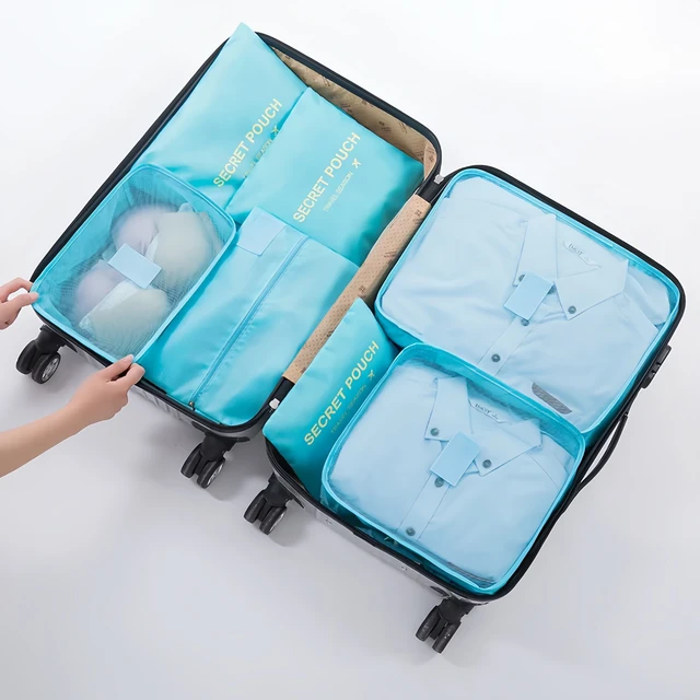 6-Piece Waterproof Travel Organizer Set with Double Zippered Collapsible Cube Bags for Vacation Business Trips-tan 3