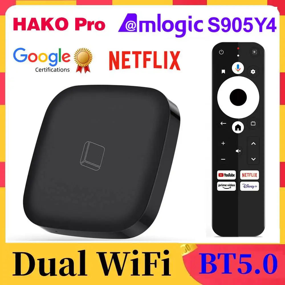 HAKO Pro TV, pudełko Android 11 Amlogic S905Y4 Netflix z certyfikatem Google Androidtv 11.0 ATV odtwarzacz multimedialny AV1 4K 2.4G i 5G podwójne Wifi