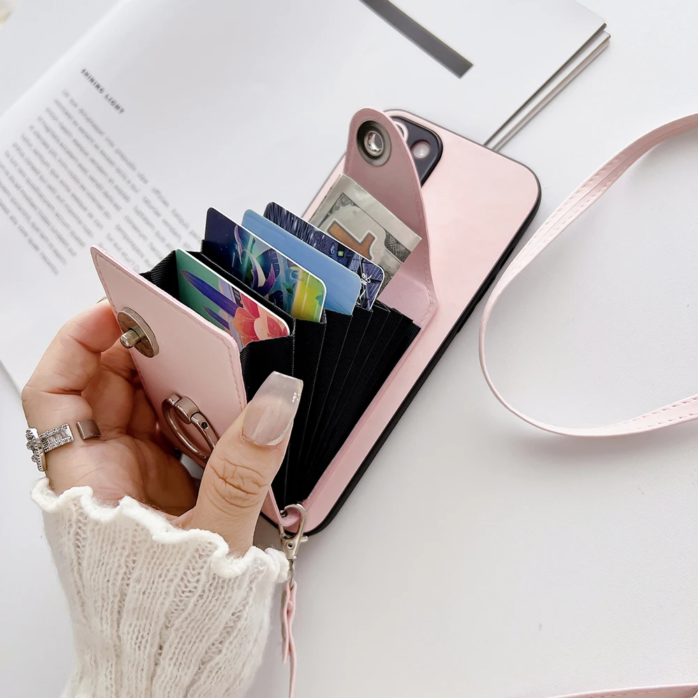 Versatile Detachable Strap Phone Case with Ring Stand and Multi-Card Holder
