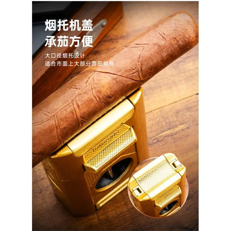 Multifunction Cigar Lighter Windproof Jet Flame Lighter Built In 2 Cigar Cutter 2 Puncher Needle Cigarette Holder Portable