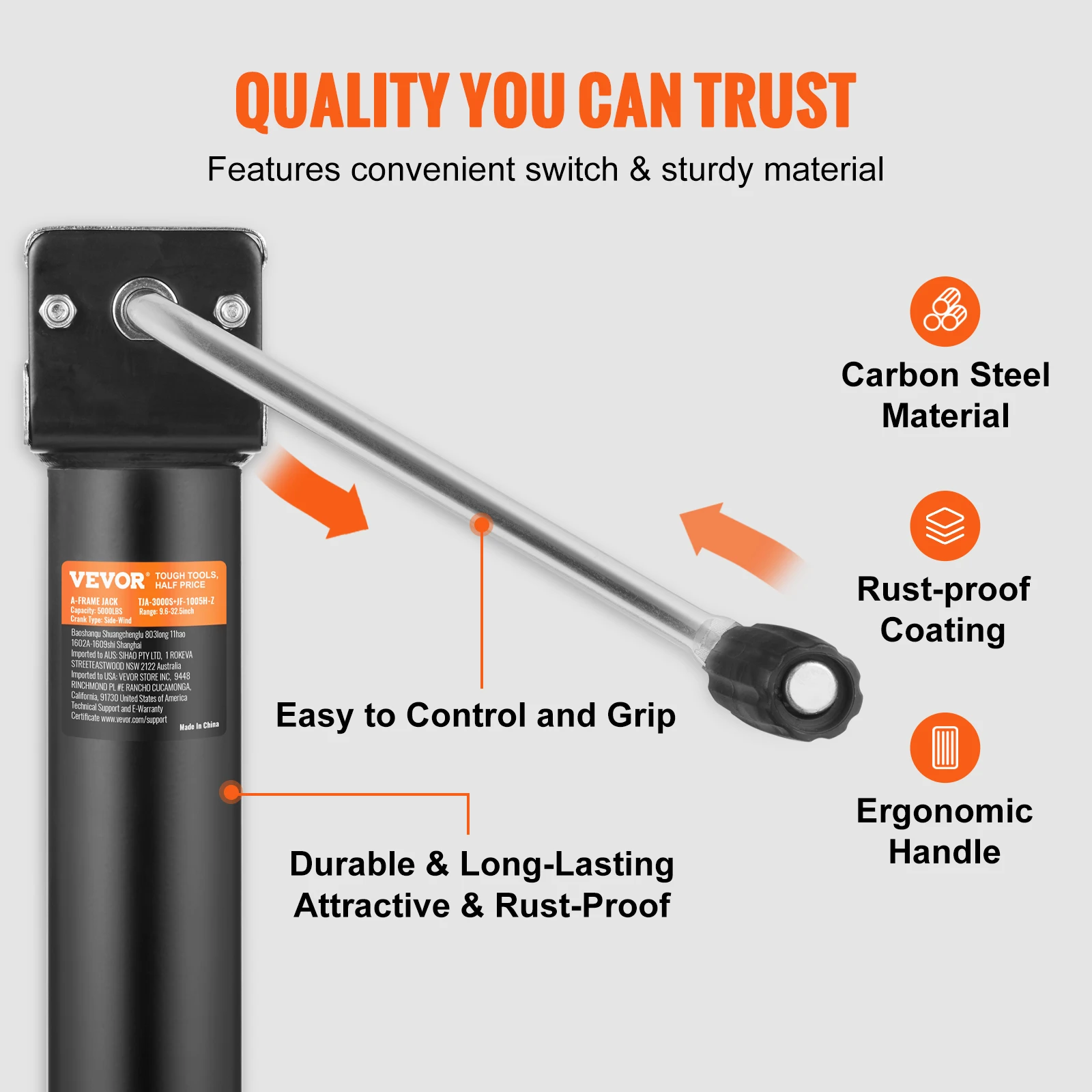 VEVOR 5000lbs Trailer Tongue Jack A-frame Bolt on Trailer Jack Stand with Handle for Lifting RV Utility Yacht