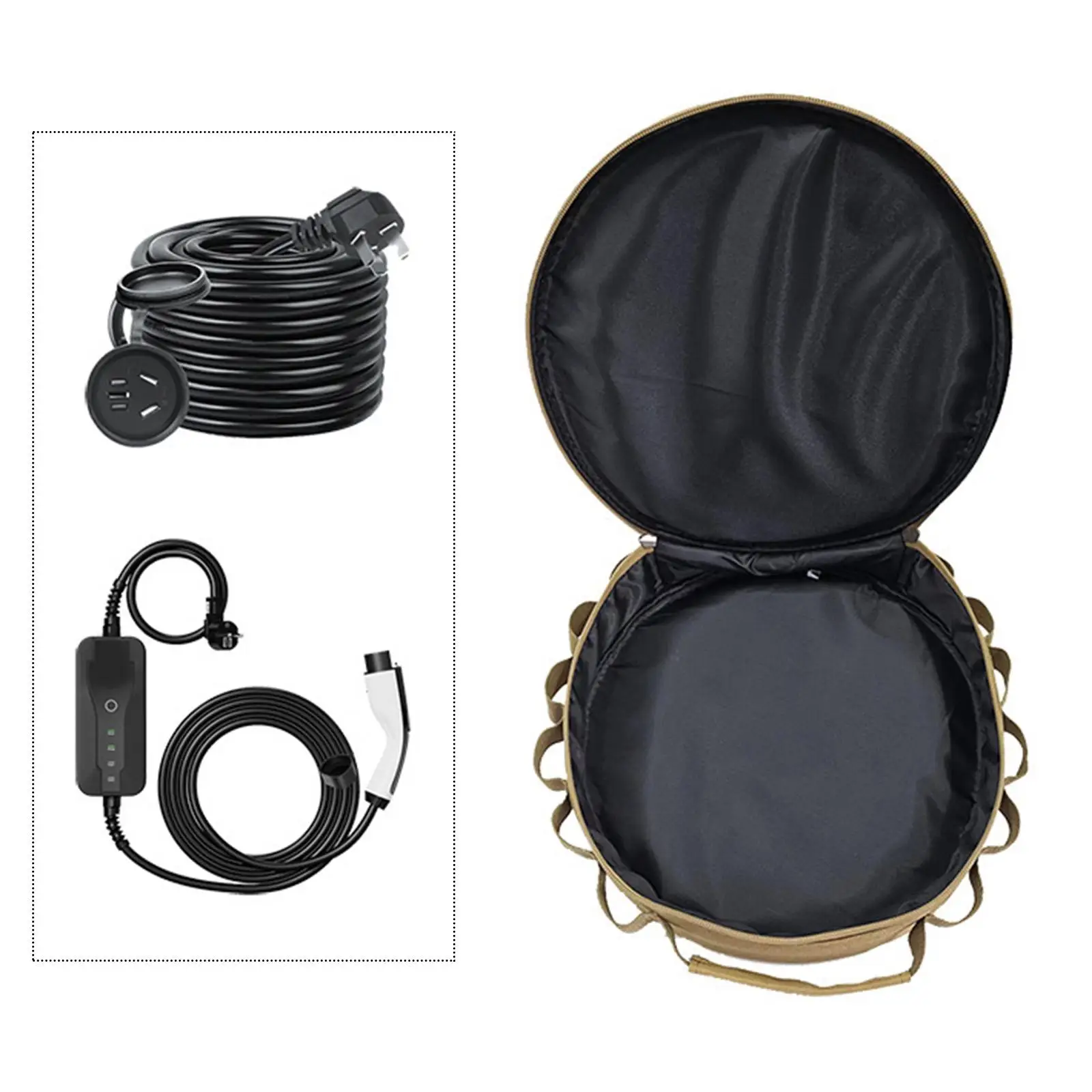EV Cable Storage Bag Cord Hoses Organizer Accessories Wear Resistant Electric Car Load Bearing Handle Sturdy Round Cable Case charging cable organizer