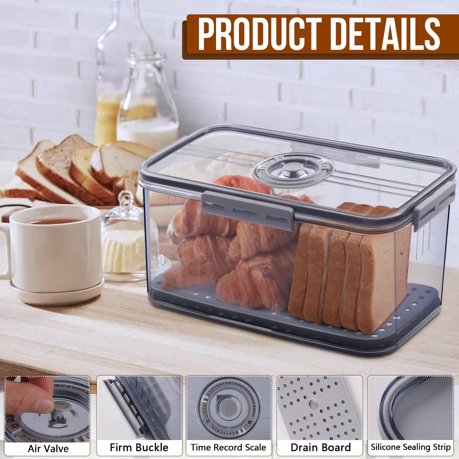 Food Storage Box Bread Box with Lid for Kitchen Countertop Fridge Organizers