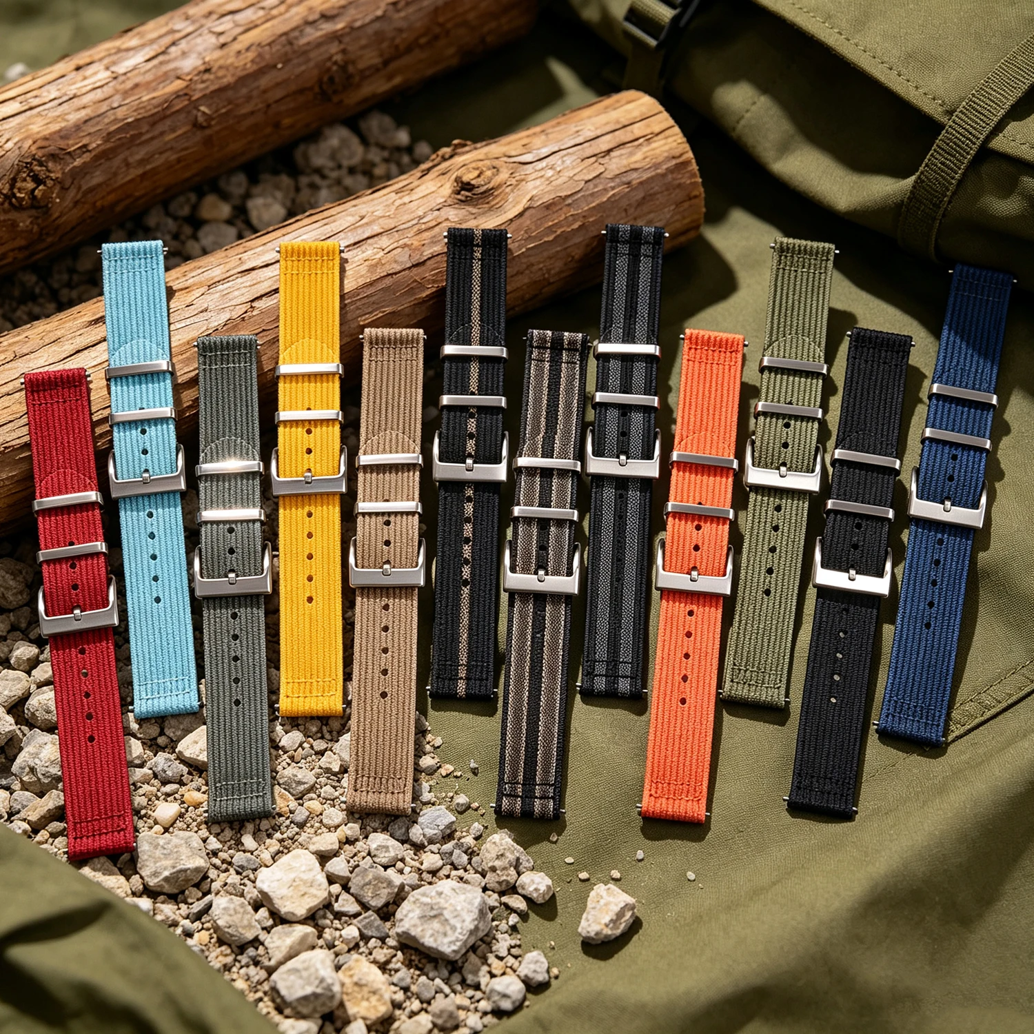 Ribbed Canvas Nylon Watch Strap - Universal Two-Piece Band Accessory