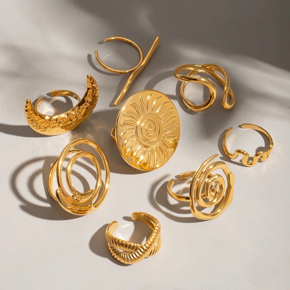 Anello Aperto Regolabile Donna – Placcato Oro 18K – Design Doppio Anello – Impermeabile E Ipoallergenico - 2