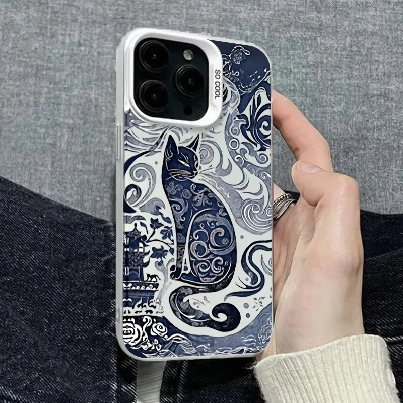 Stylish Little Blue Cat Cool Black Silver Shockproof Phone Case - Hard Cover
