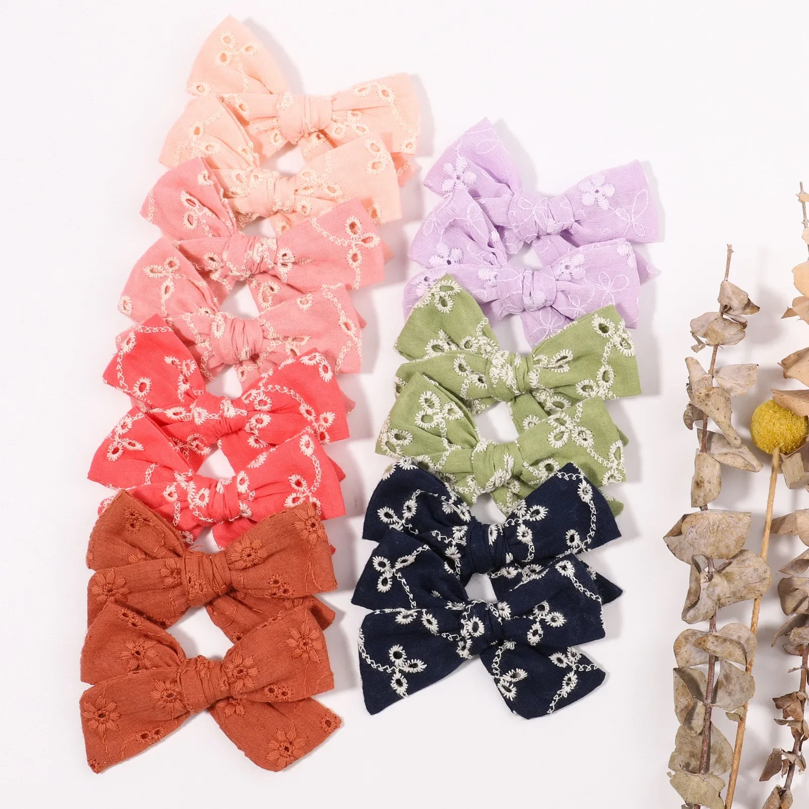 

12Pcs/Set Print Embroidery Bows Clips Baby Girls Sweet Bowknot Hair Clip Safety Hairpin Barrette Headwear Kids Hair Accessories