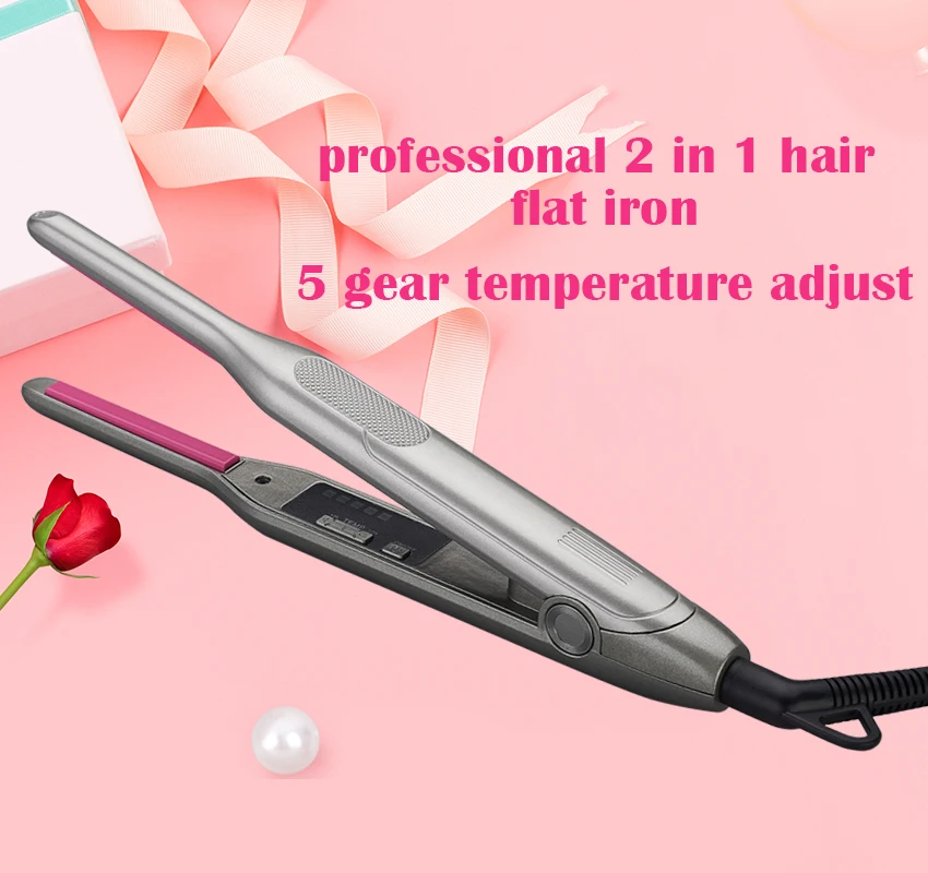 Professional 2 in 1 Hair Straightener Curling Iron Ceramic Hair Curler Pencil Flat Iron for Short Hair Beard Straightener 4