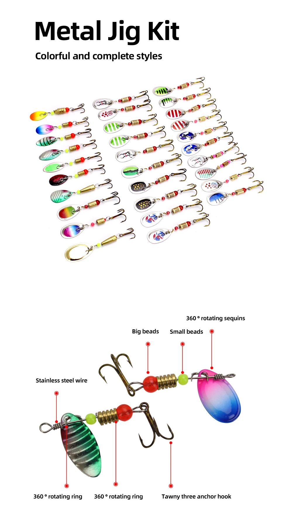 Description Picture 2 of itemMetal Waterdrop Spoon Jig Set with Hook Bait kit Spinner Fishing Lure For Bass Pike Salmon Freshwater Salf Fishing