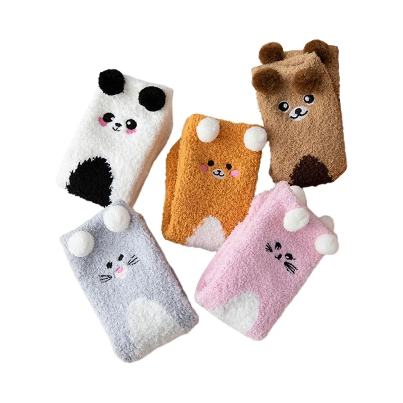 

5Pair Women Fuzzy Sock Cartoon Socks Soft Slipper Socks Home Sleeping Socks