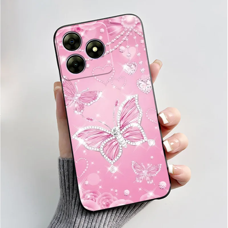 Cute Flower Cartoon Printed Soft Silicone Phone Case — Black Shell Cover