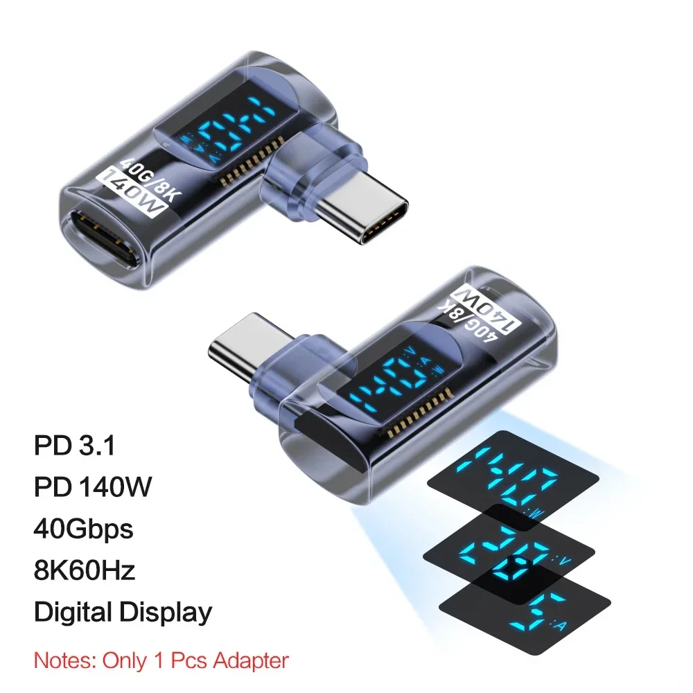 Right Angle U-Shaped USB C Adapter - 40Gbps Data Transfer, 140W Power Delivery, USB4.0, 8K Video Support