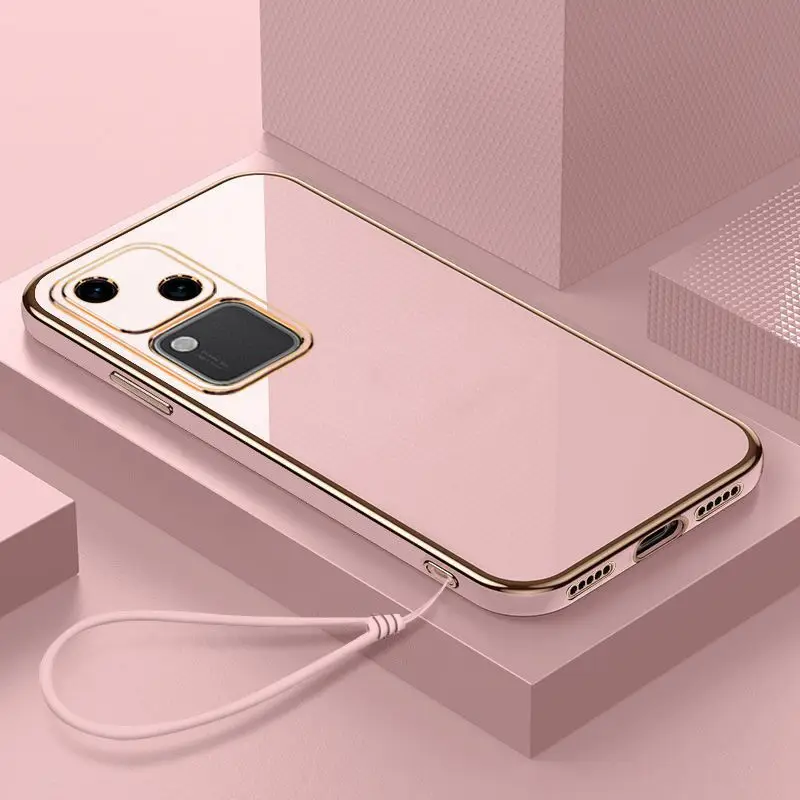 Square Plating Silicone Back Case with Straight Frame - Soft Rubber Protective Cover