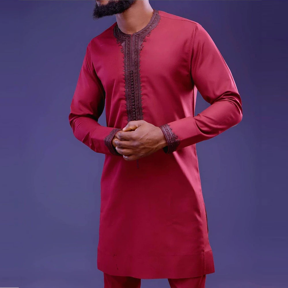 2023 New Luxury Full Set Men's Suit Pants Set Solid Color Round Neck