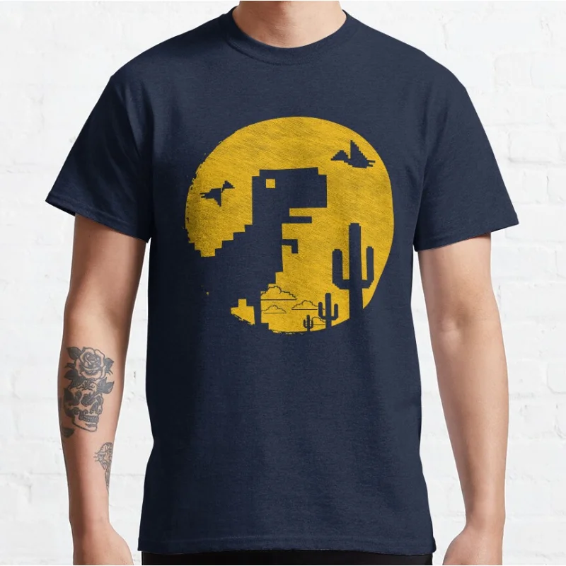 Retro Dinosaur Pixel Art T-Shirt - Funny 90s Video Game Design for Men, Large Size Adult Tops