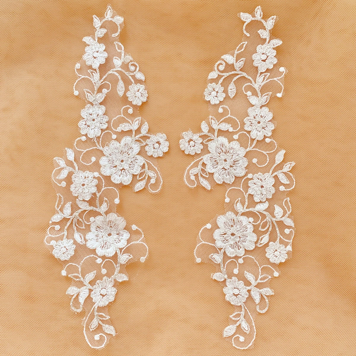 

1 зеркальная пара белых блесток с вышивкой, Цветочная наклейка, подол юбки, аппликация из кружевной ткани, украшение ручной работы своими руками, 9x27 см