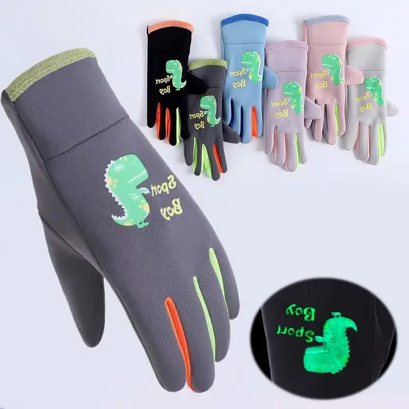 Winter Children Plush Warm Gloves Boys Girls Outdoor Windproof Skiing Cycling Gloves Students Toddler Cycling Mittens