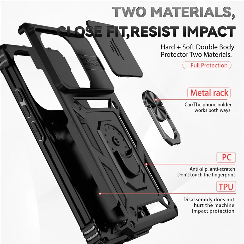 Phone case Slide Camera Lens Armor Phone Case for Xiaomi Redmi Note 13 5G Note13 Pro 13Pro 4G Car Magnetic Holder Ring Back Cover