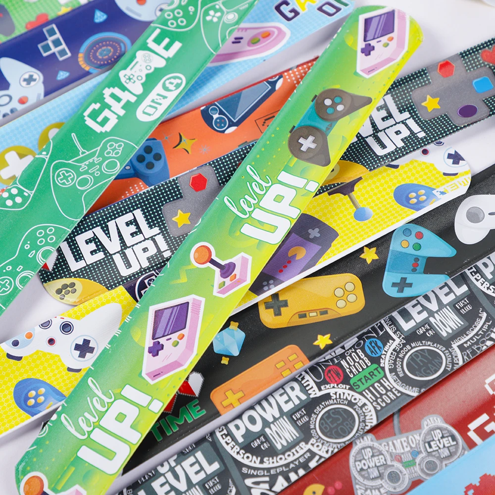 Party Toys 12pcs Video Game Theme Party Favors Game on Slap Bracelets Wristband Toys For Kids Boy Birthday Party Guests Gift Pinata Filler