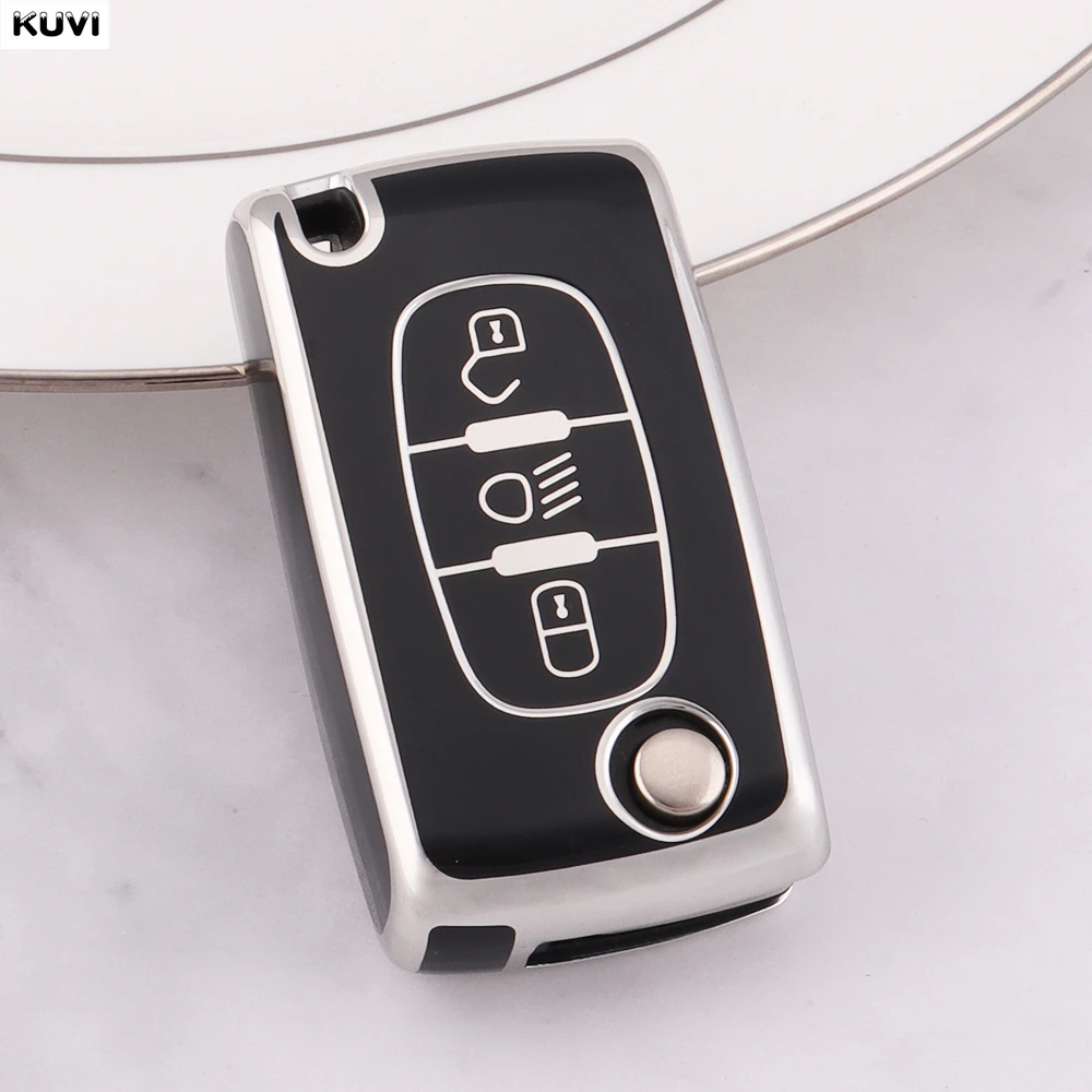 Golden TPU Car Flip Key Case Cover - Durable Protector Fob Cover with Elegant Finish