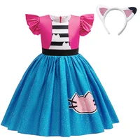 Gabby's Dollhouse Vêtements Filles Gabby Cat Robe Filles Robes décontractées mignonnes et bandeau Enfants Enfants Robe de princesse à manches volantes 4