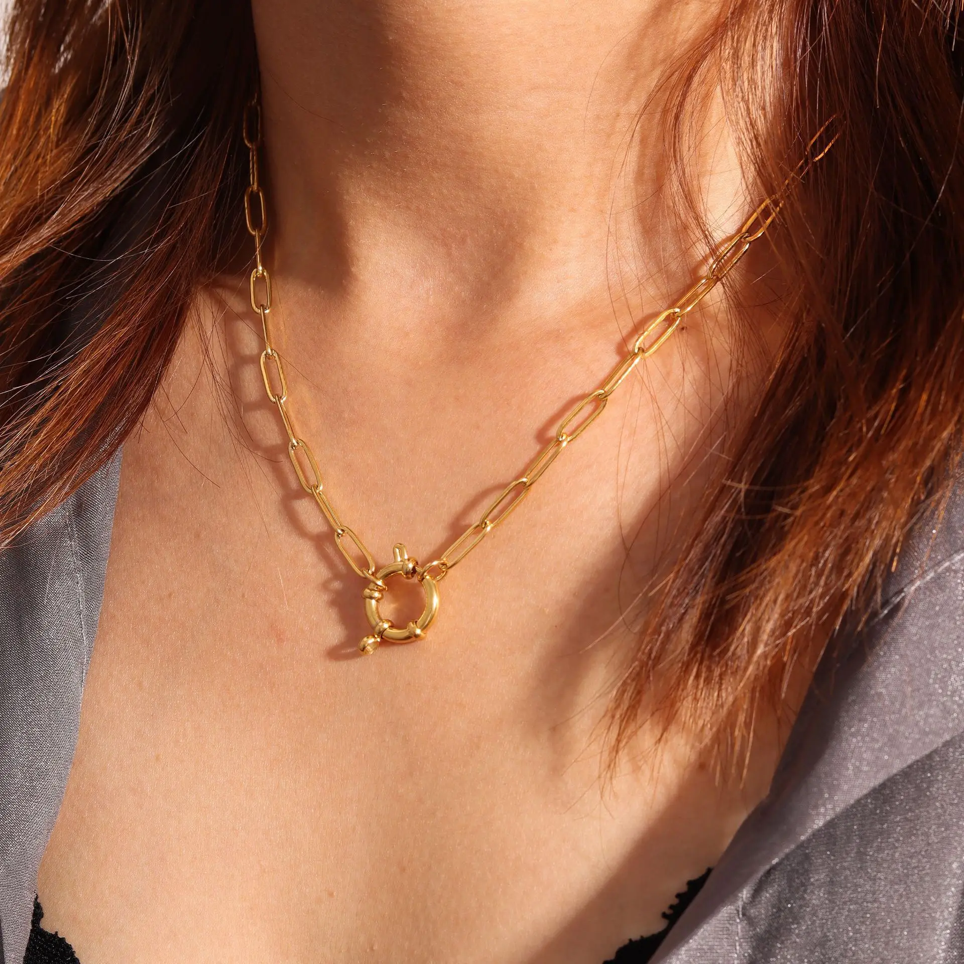 Chain Necklace Anchor Clasp Necklace Bracelet For Women Chunky Link Chain Sailor Wheel 1PC
