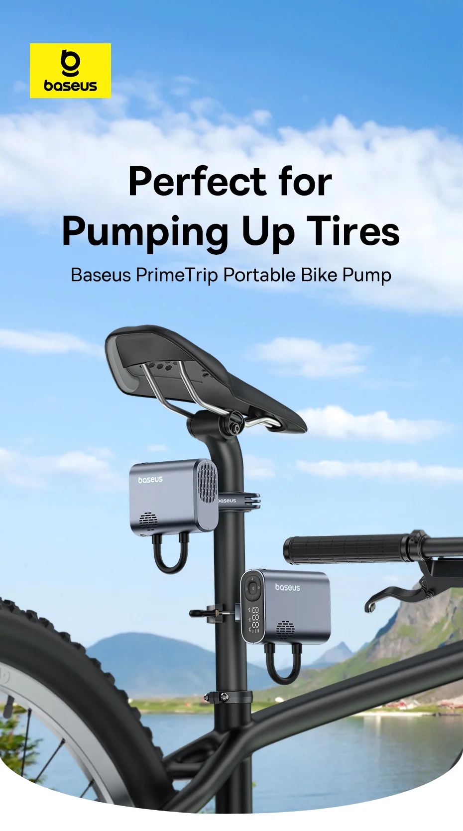Portable Motorcycle Pump Bike Air Pump 150PSI Tire Inflator with Tire Pressure D