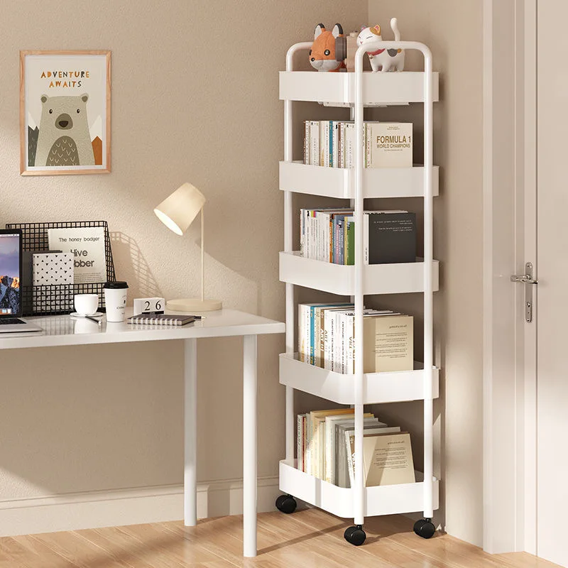 Multi-Layer Mobile Kitchen Shelves Organizer Trolley Rack Floor Standing Bookshelf Fruit An Vegetable Basket Snack Storage Rack Storage Rack Bookshelf Storage Rack Rolling Storage Cart