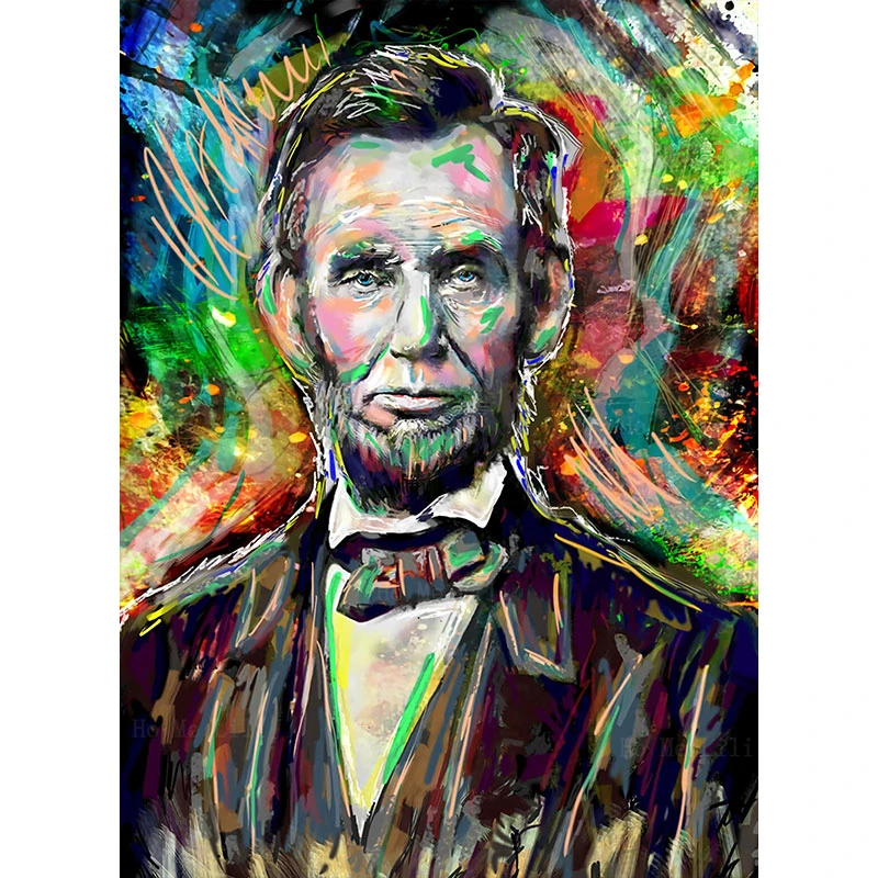Abraham Lincoln American President Portrait Painting Canvas Wall Art By Ho Me Lili Per Soggiorno Home Decor Ottimo Regalo
