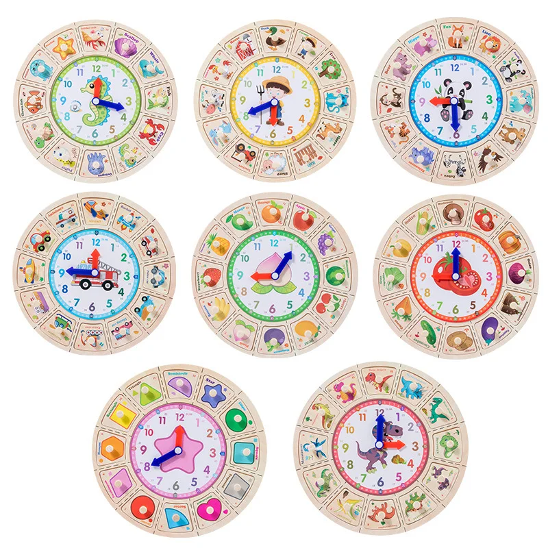 

3D Montessori Wooden Digital Clock Hand Grab Board Cartoon Animal Matching Puzzle Toys Kids Clocks Teaching Educational Toys