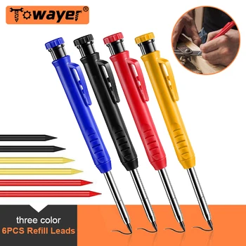 Solid Carpenter Pencil Set Woodworking Mechanical Pencil 3 Colors Refill Construction Job Tools Carpentry Marking Scriber Arch