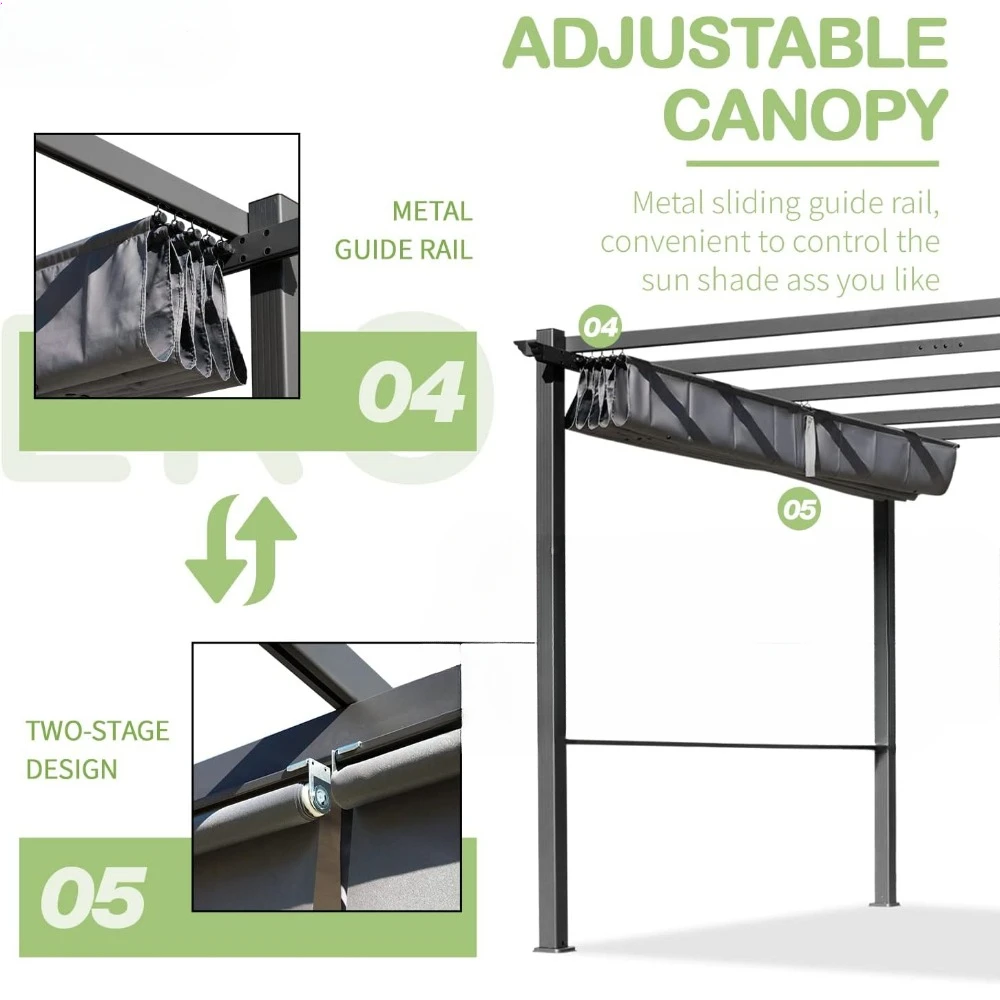 10' x 13' Outdoor Pergola with Retractable Canopy, Aluminum Frame, Patio Shelter with Sun Shade Canopy for Patio, Garden, Deck