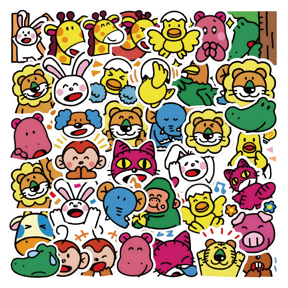 

10/30/50PCS Cartoon Happy Animal Biscuit Stickers Giraffe Lion Monkey Water Cup Helmet Waterproof Self-adhesive Paper Wholesale