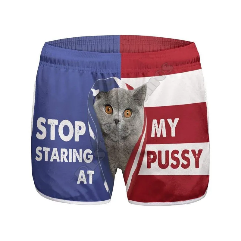 British Shorthair Cat Stop Staring At My Pussy Swim Trunk 3D Printed Women Shorts Summer Beach Shorts Elastic Waist Shorts