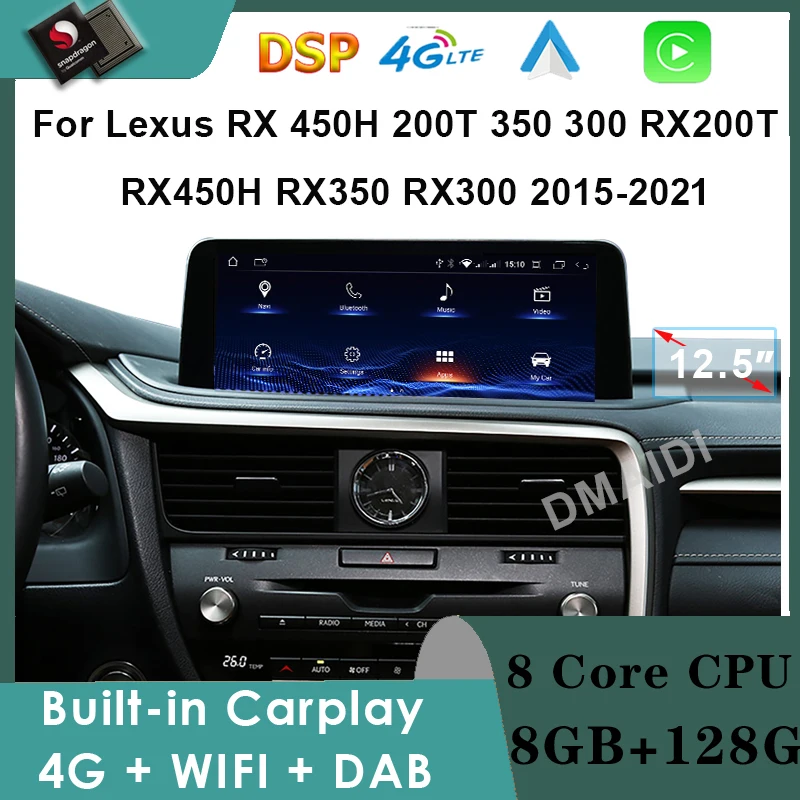 

Car Video Player Multimedia CarPlay For Lexus RX200t Rx300 Rx350 Rx450h RX400h 12.5 Inch Android 12 Autoradio LCD Touch Screen