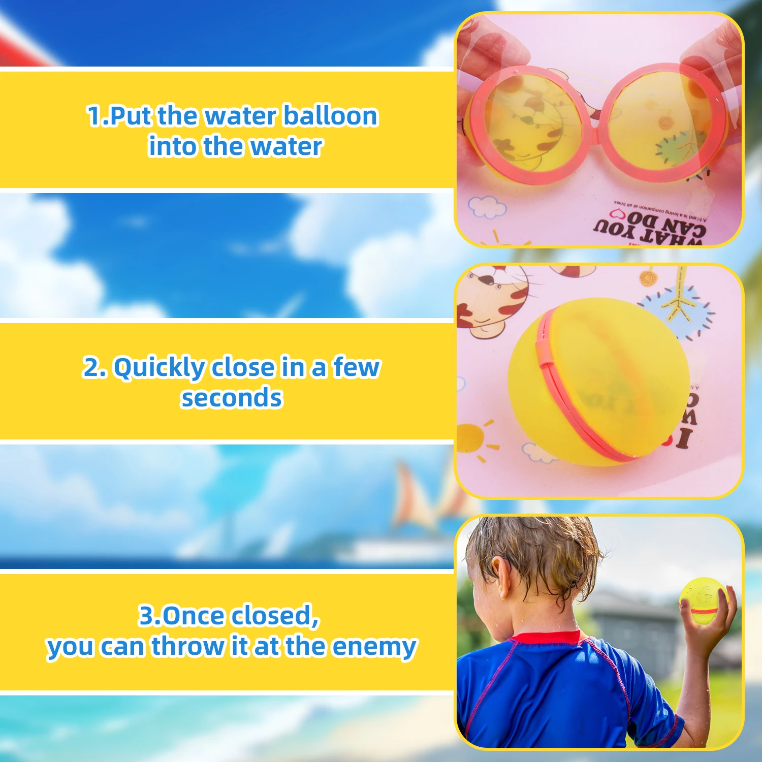 Reusable silicone magnetic water ball, quick water injection for outdoor water fights in summer, with random colors 3