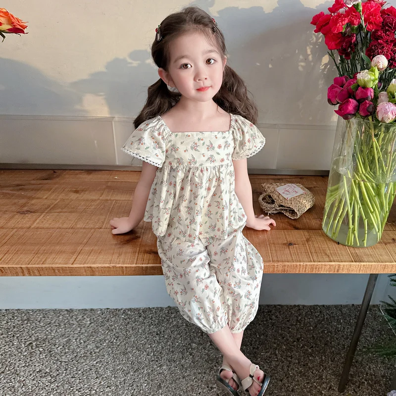 

Summer Baby Girls Clothing Sets Children Tops Pants Plaid Kids Clothes Infant Outfits Lace Floral Princess Costumes 2-8 Years