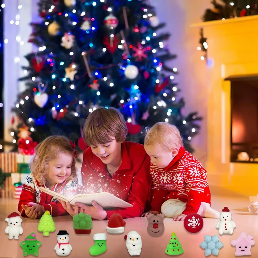 Christmas 24PCS for Kids Adult Santa Claus Snowman Squishy Fidget Toys Mini Mochi Party Favors Tress Relief Toy with Storage Box 6