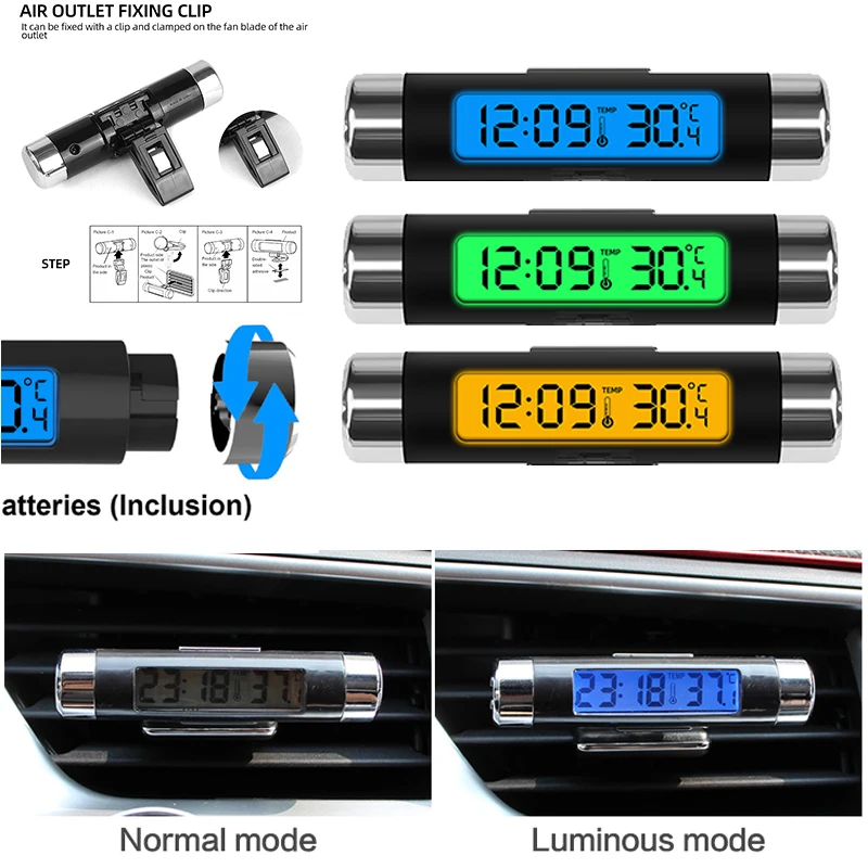 CT66 Auto Thermometer Uhr Digitale Uhr Mini Auto Uhr Automotive Monat Datum  Thermometer Farbe Hintergrundbeleuchtung Dekoration Ornament - AliExpress