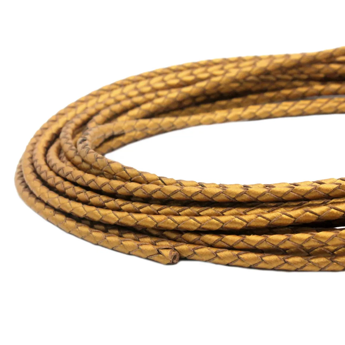 

Tan Gold 3mm Braided Leather Bolo Cords Jewelry Making for Bracelet Necklace Folded Strap