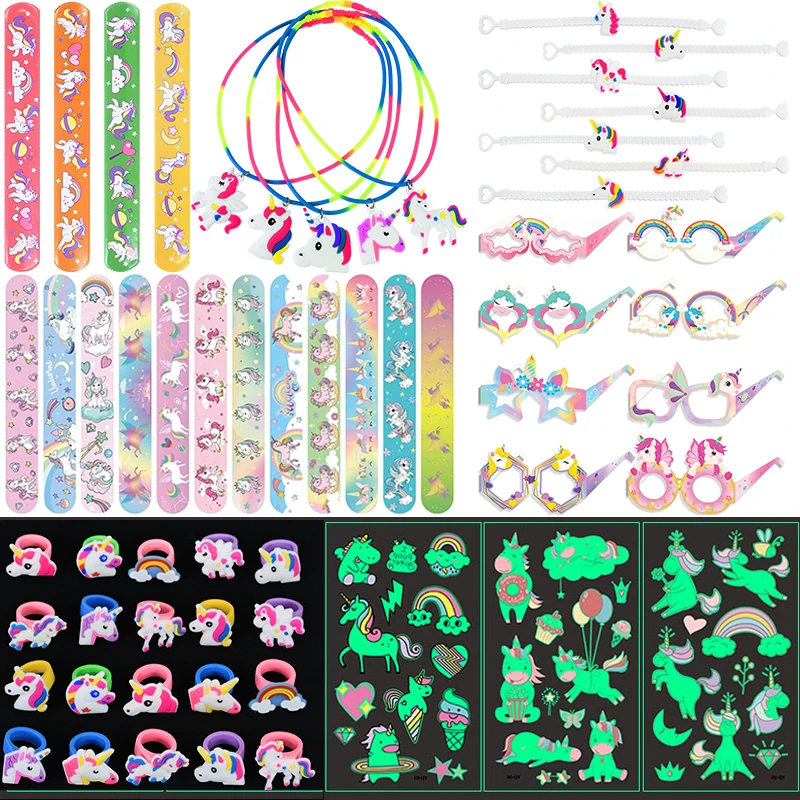 Unicorn-Themed Rainbow Fun Pack: Bracelets, Rings, Tattoos, Stickers & Puzzle Toys