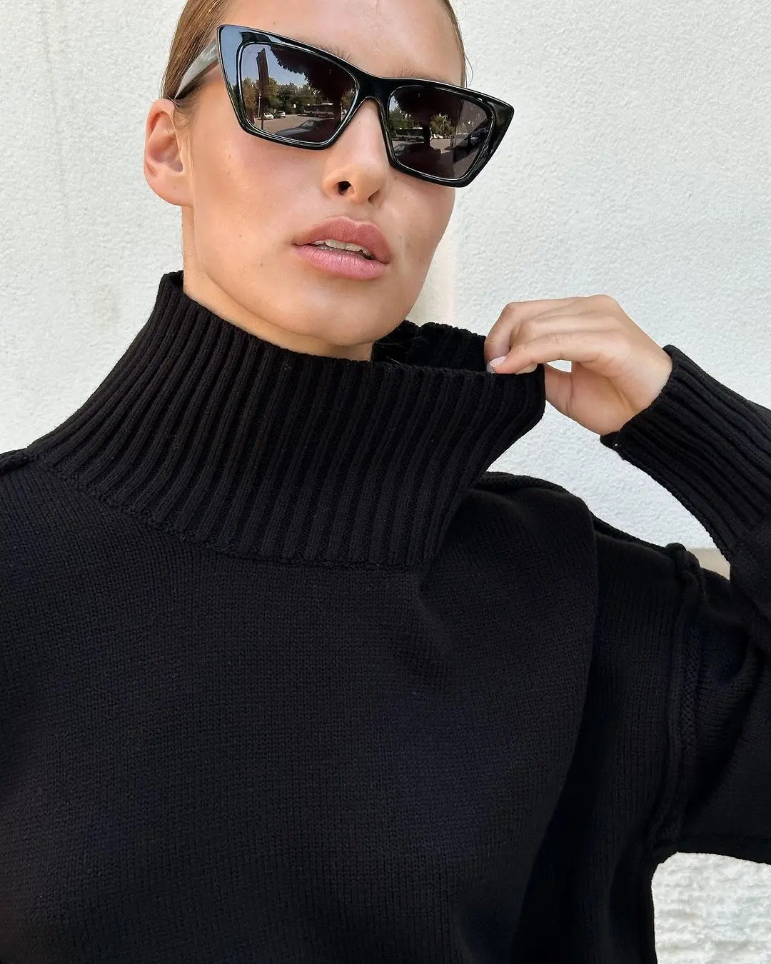 Winter Knit Turtleneck Pullover Female Clothes Loose Casual Ribbed Patchwork Long Sleeve Oversized Sweater Women Knitwear